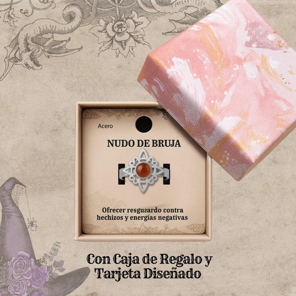 Anillo Nudo de Bruja con Cornalina en Acero Plateado - cotigo