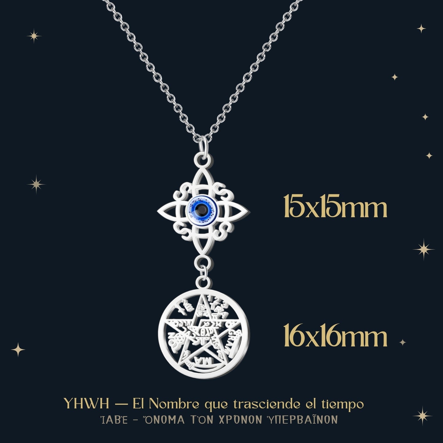 Colgante Tetragramaton con Nudo de Bruja Acero color Plateado