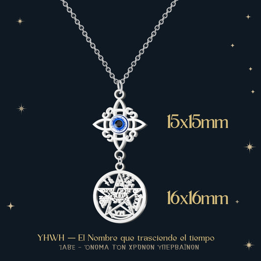 Colgante Tetragramaton con Nudo de Bruja Acero color Plateado