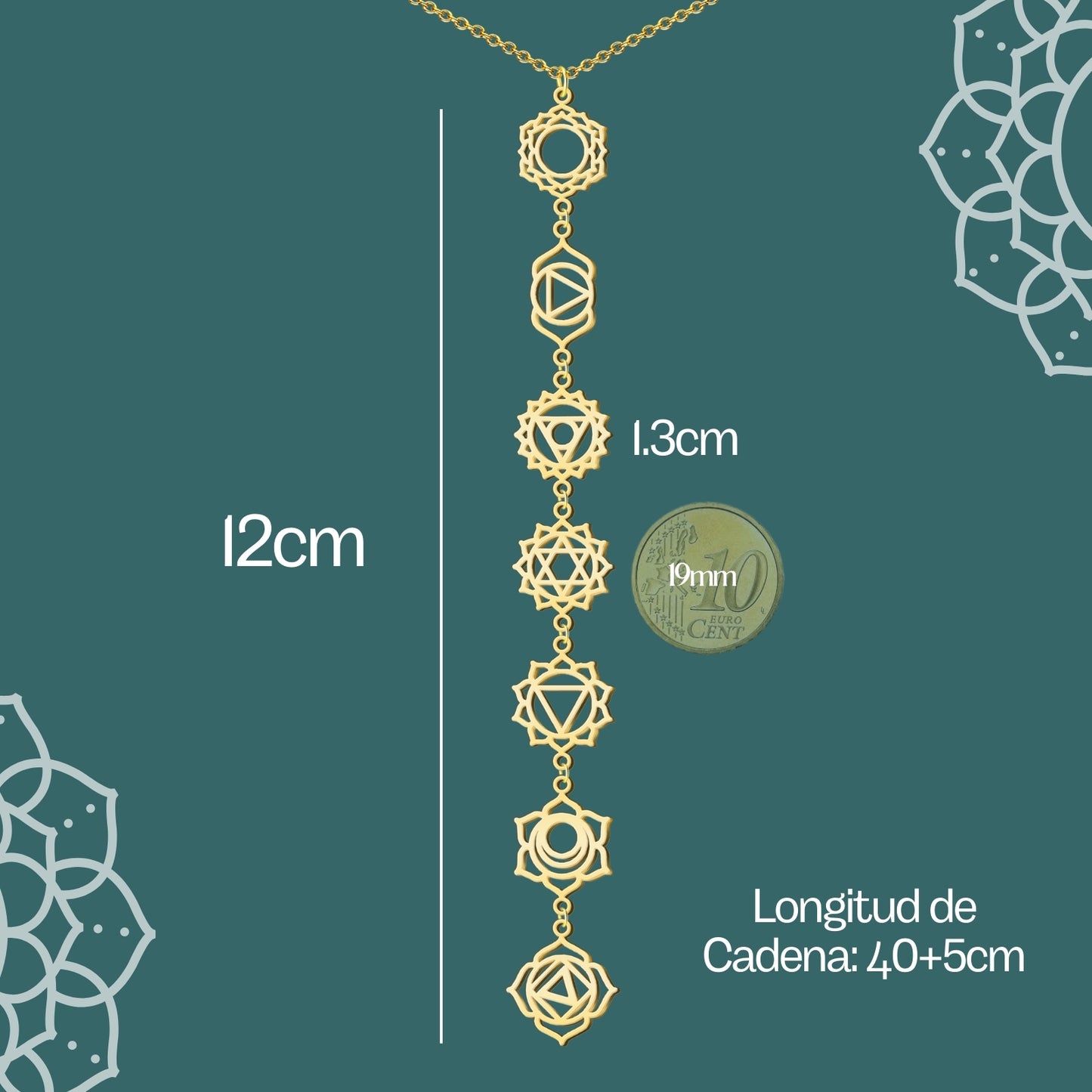 Collar 7 Chakras Acero Inoxidable , color Dorado✨ Amuleto Energético con Regalo Pulsera Nudo de Bruja