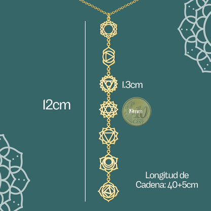 Collar 7 Chakras Acero Inoxidable , color Dorado✨ Amuleto Energético con Regalo Pulsera Nudo de Bruja