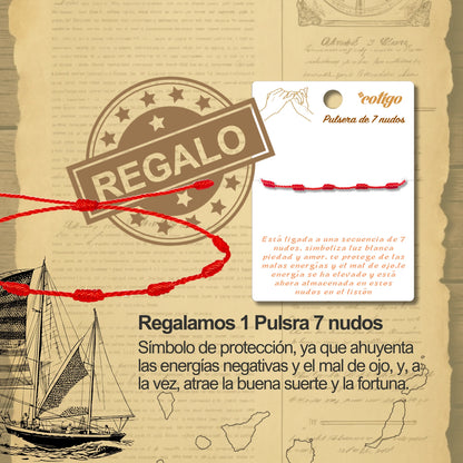 Pulsera 7 Nudos con  Pintadera Canarias Acero Plateado
