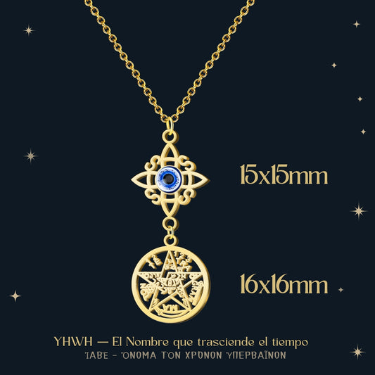 Colgante Tetragramaton con Nudo de Bruja Acero color Dorado
