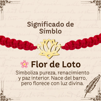 Pulsera Hilo Destino con Flor de Loto Acero Dorado
