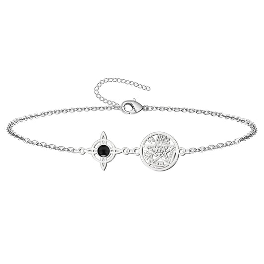 Pulsera Tetragrammaton con Nudo de Bruja y Ágata Negra | Amuleto de Protección y Energía Positiva en Acero Inoxidable