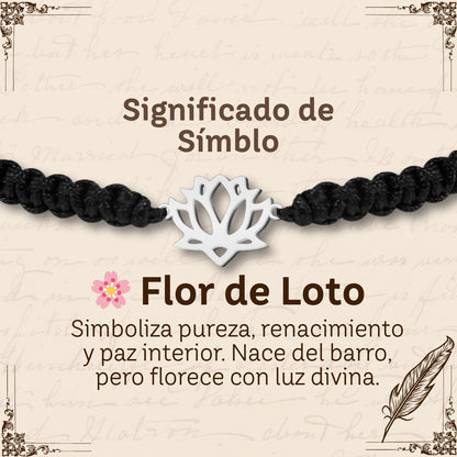 Pulsera Hilo Destino con Flor de Loto Acero Plateado