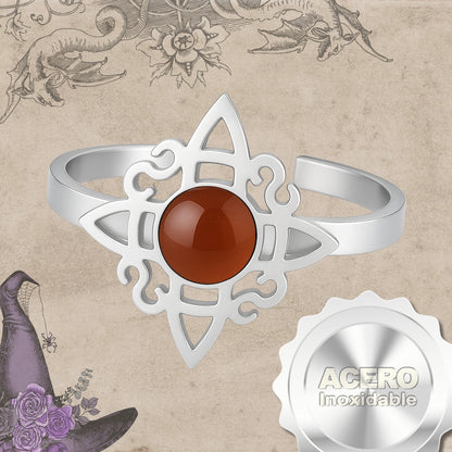 Anillo Nudo de Bruja Acero Plateado con Carneola