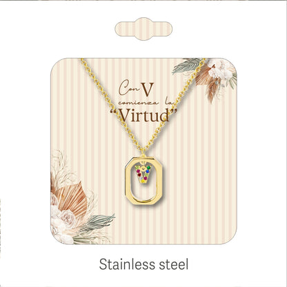 Collar Letra Inicial Acero Inoxidable con Tarjeta diseñado y Caja de Regalo, Regalo para Cumpleaños, Navidad, Día de Madera, San Valentín