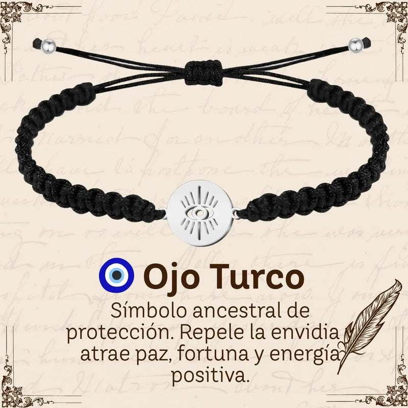 Pulsera Hilo Destino Hecho a Mano 🧵 con Amuleto de Suerte y Protección 🍀 en Acero Inoxidable 💎 - cotigo