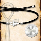 Pulsera de Hilo Negro con Cruz Egipcia Ankh Y Ojo de Horus en Acero Plateado acabado