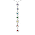 Collar con colgante vertical de los 7 chakras en acero inoxidable plateado diseño alargado con cristales