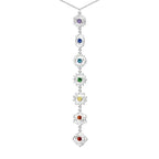 Collar con colgante vertical de los 7 chakras en acero inoxidable plateado diseño alargado con cristales