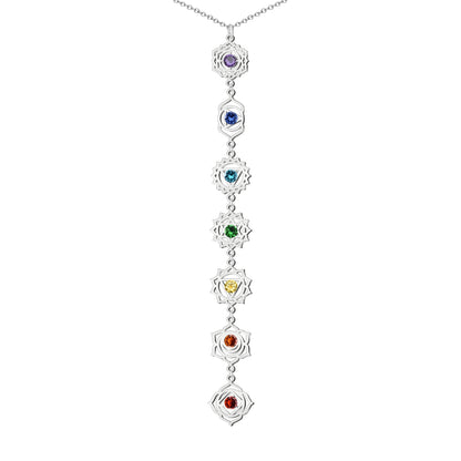Collar 7 Chakras Acero Inoxidable , color Plateado✨ Amuleto Energético con Regalo Pulsera Nudo de Bruja