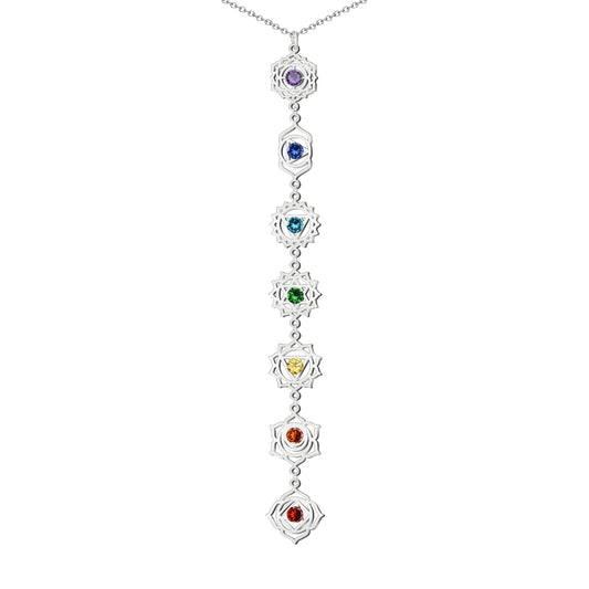 Collar 7 Chakras Acero Inoxidable , color Plateado✨ Amuleto Energético con Regalo Pulsera Nudo de Bruja