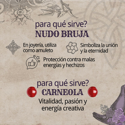 Anillo Nudo de Bruja Acero Plateado con Carneola