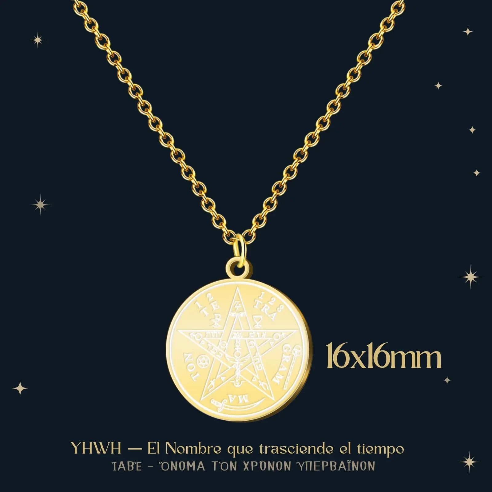 Colgante Medalla de Tetragrámaton en Acero Dorado detalle