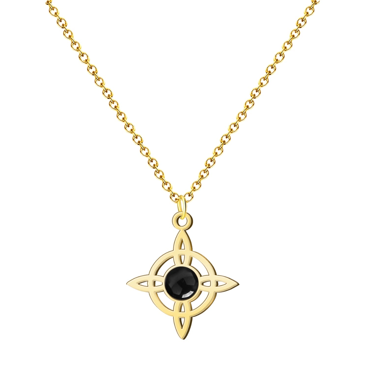 Colgante Nudo de Bruja con Agata Negra en Acero Dorado cotigo