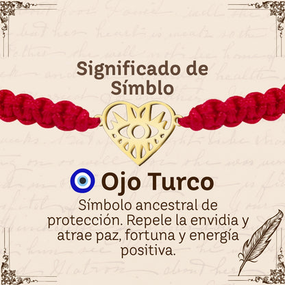 Pulsera Hilo Destino con Ojo Turco Acero Dorado