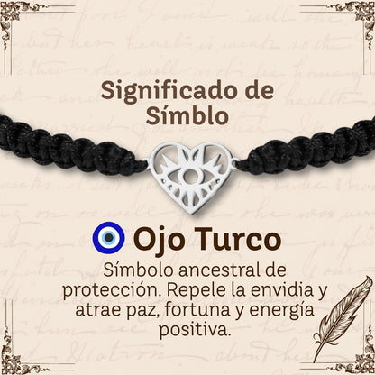 Pulsera Hilo Destino con Ojo Turco Acero Plateado