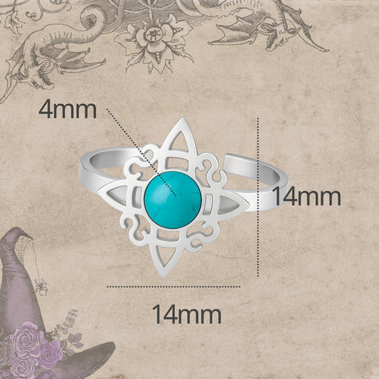 Anillo Nudo de Bruja con Turquesa en Acero Plateado - cotigo