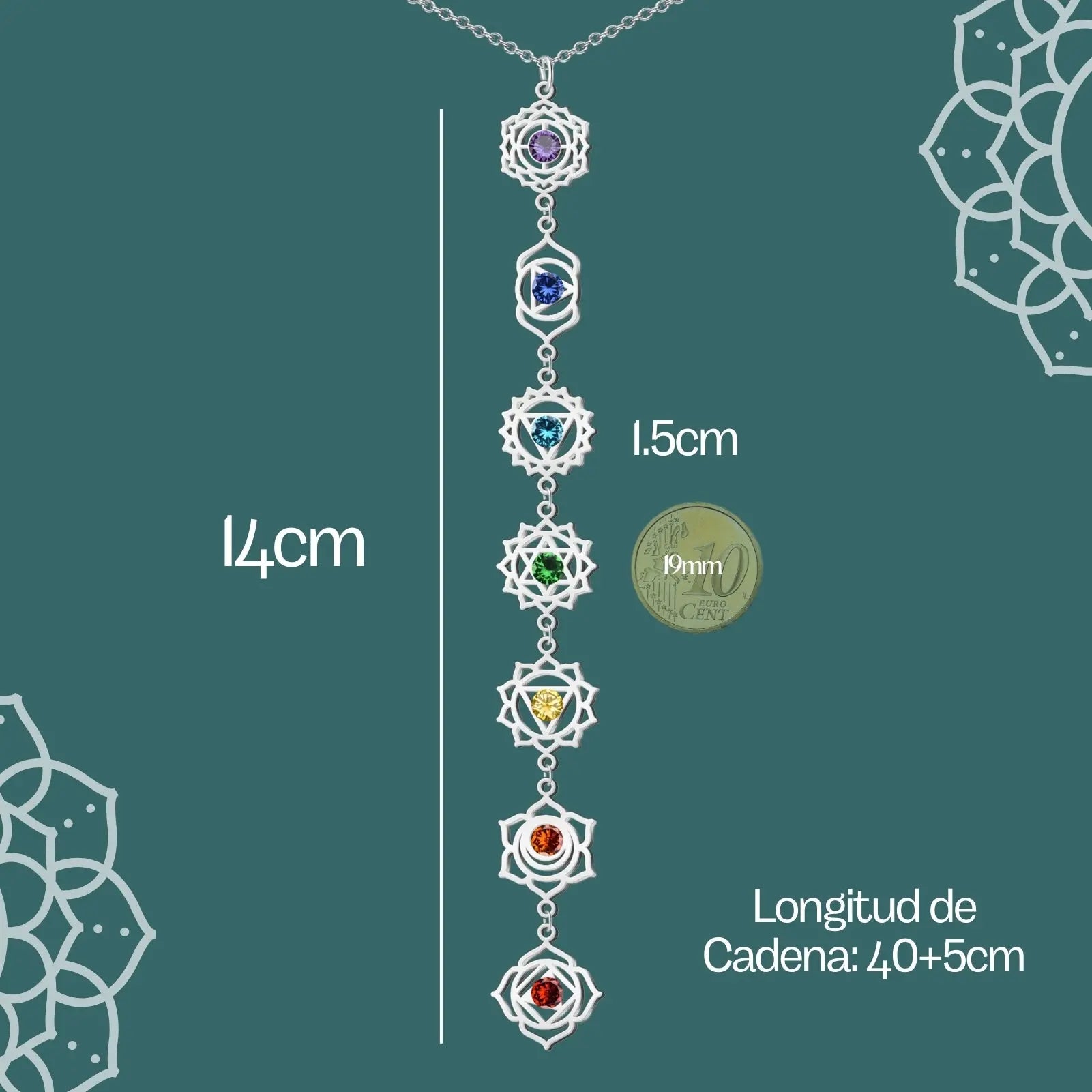 Collar 7 Chakras Acero Inoxidable Plateado - cotigo