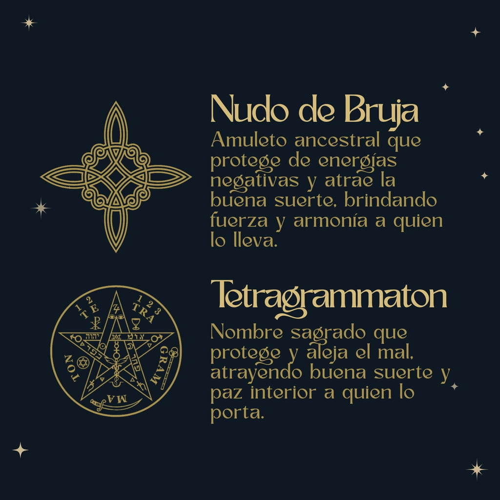 Colgante Tetragrammaton y Nudo de Bruja con Ojo de Tigre en Acero Plateado - cotigo