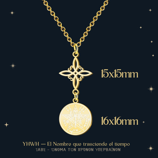 Colgante Tetragramaton con Nudo de Bruja Acero color Dorado