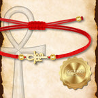 Pulsera Cruz Egipcia y Ojo Horus Dorado de Hilo En.Rojo - cotigo