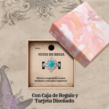 Anillo Nudo de Bruja Acero Plateado con Turquesa