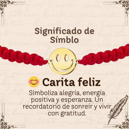 Pulsera Hilo Destino con Cara Sonriente Acero Dorado