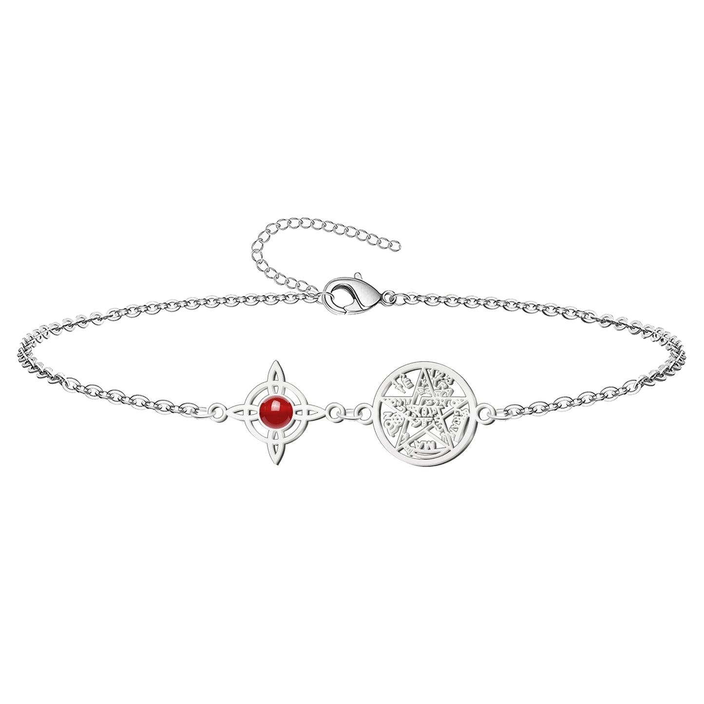 Colgante Tetragrammatón con Nudo de Bruja y Carneola – Amuleto de Energía y Confianza en Acero Inoxidable