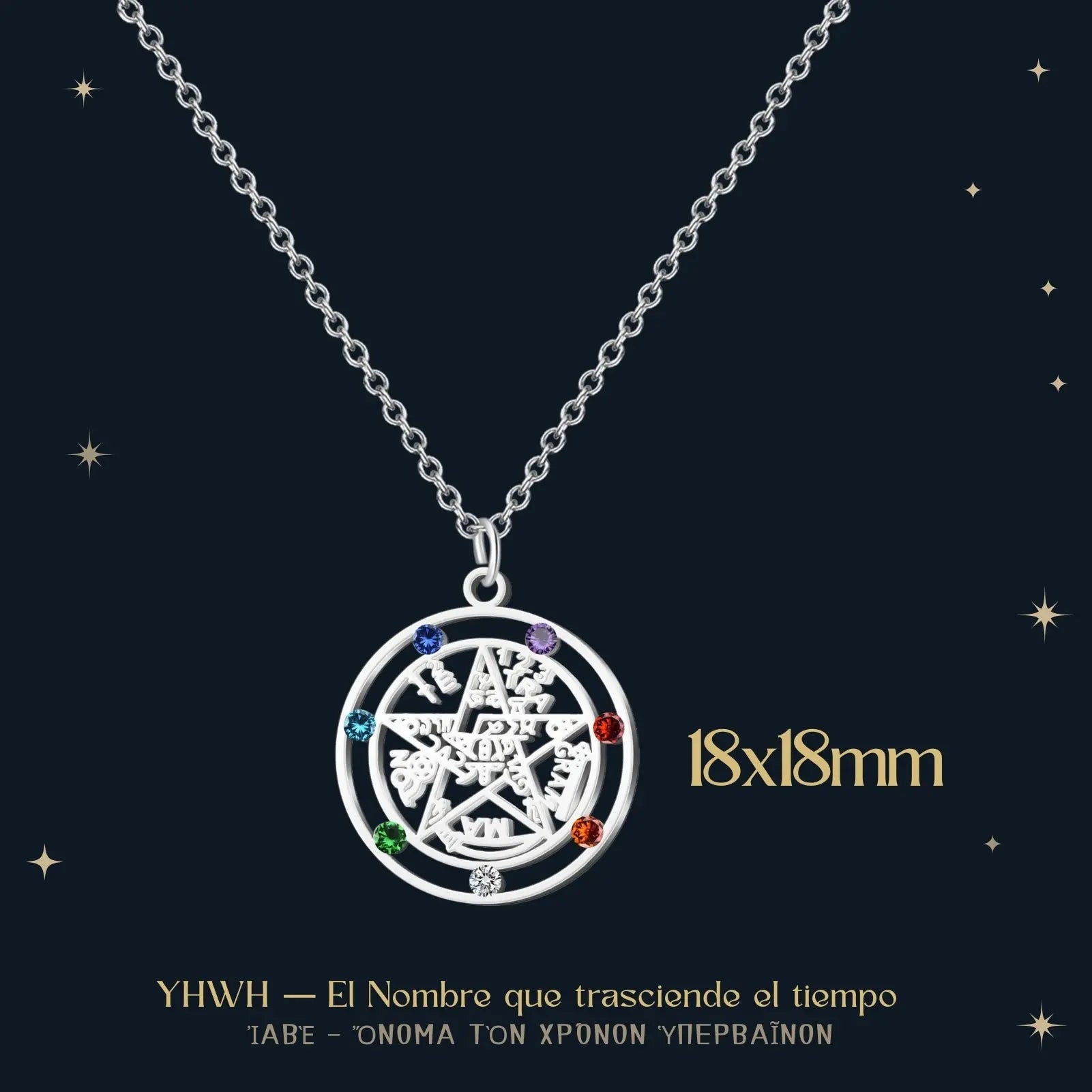 Colgante Tetragrammaton en Acero Plateado Con Circonitas - cotigo