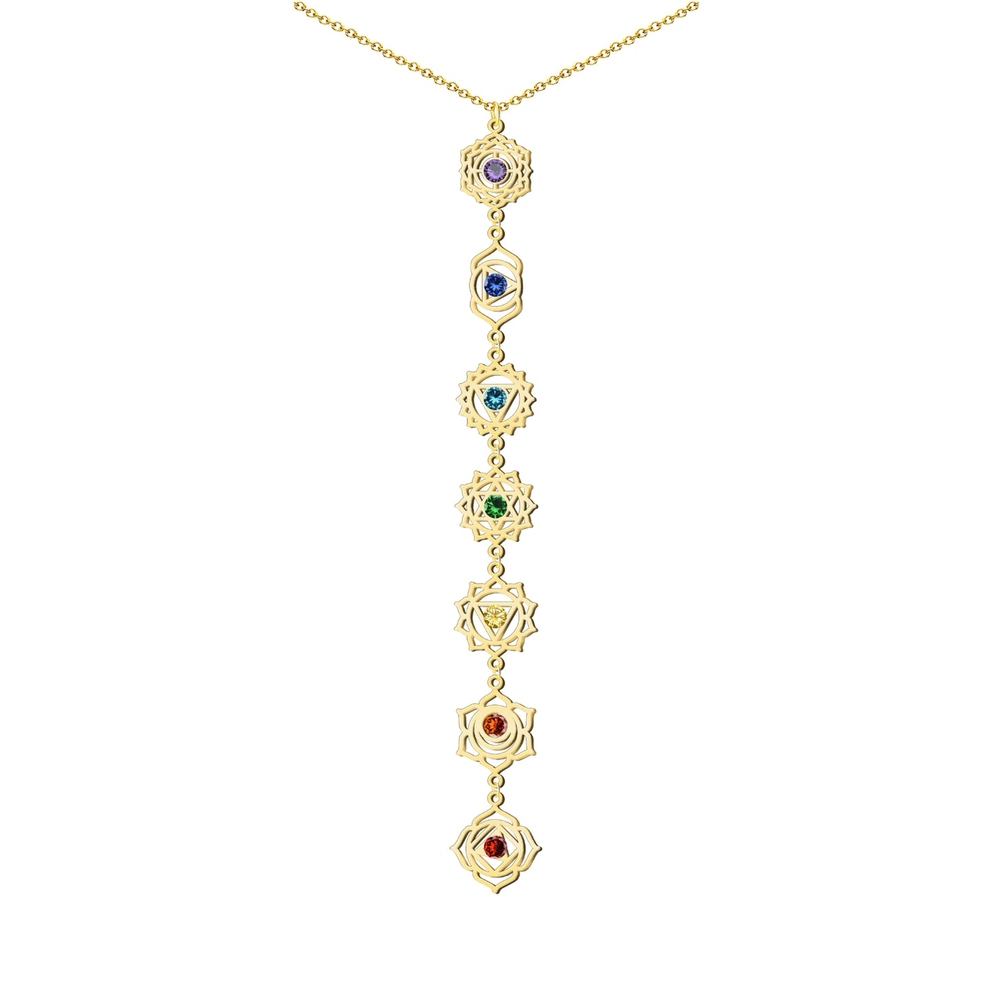 Collar 7 Chakras Acero Inoxidable , color Dorado✨ Amuleto Energético con Regalo Pulsera Nudo de Bruja