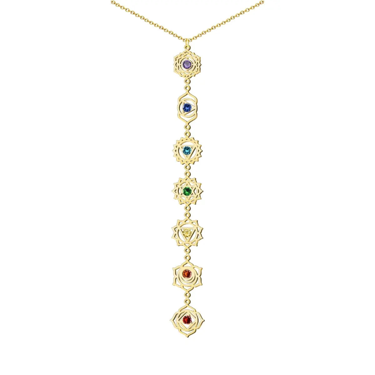 Collar 7 chakras dorado vertical acero inoxidable mujer colgante largo yoga y meditación