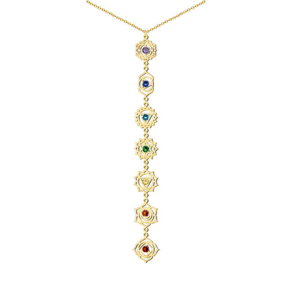 Collar 7 Chakras Acero Inoxidable , color Dorado✨ Amuleto Energético con Regalo Pulsera Nudo de Bruja