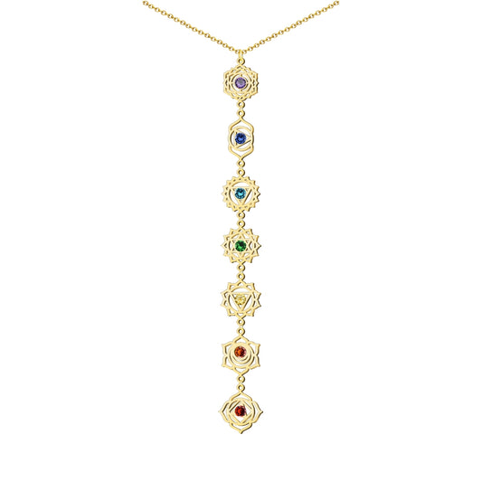 Collar 7 Chakras Acero Inoxidable , color Dorado✨ Amuleto Energético con Regalo Pulsera Nudo de Bruja