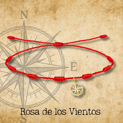 Pulsera 7 nudos con Colgante Rosa de los Vientos Acero Dorado