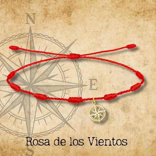 Pulsera 7 nudos con Colgante Rosa de los Vientos Acero Dorado
