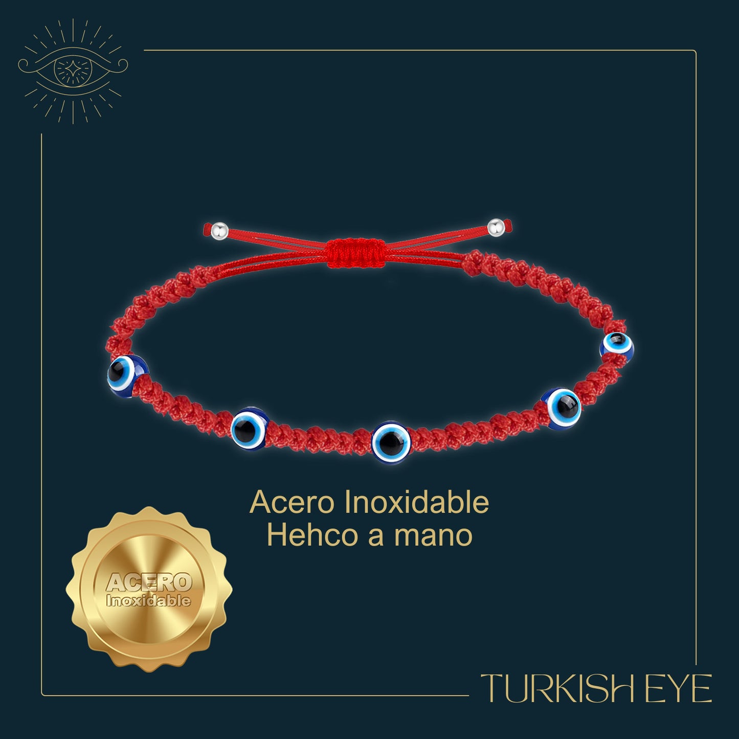 Pulsera Ojo Turco Acero Inoxidable | Amuleto contra la envidia y energías negativas + Regalo Pulsera 7 Nudos