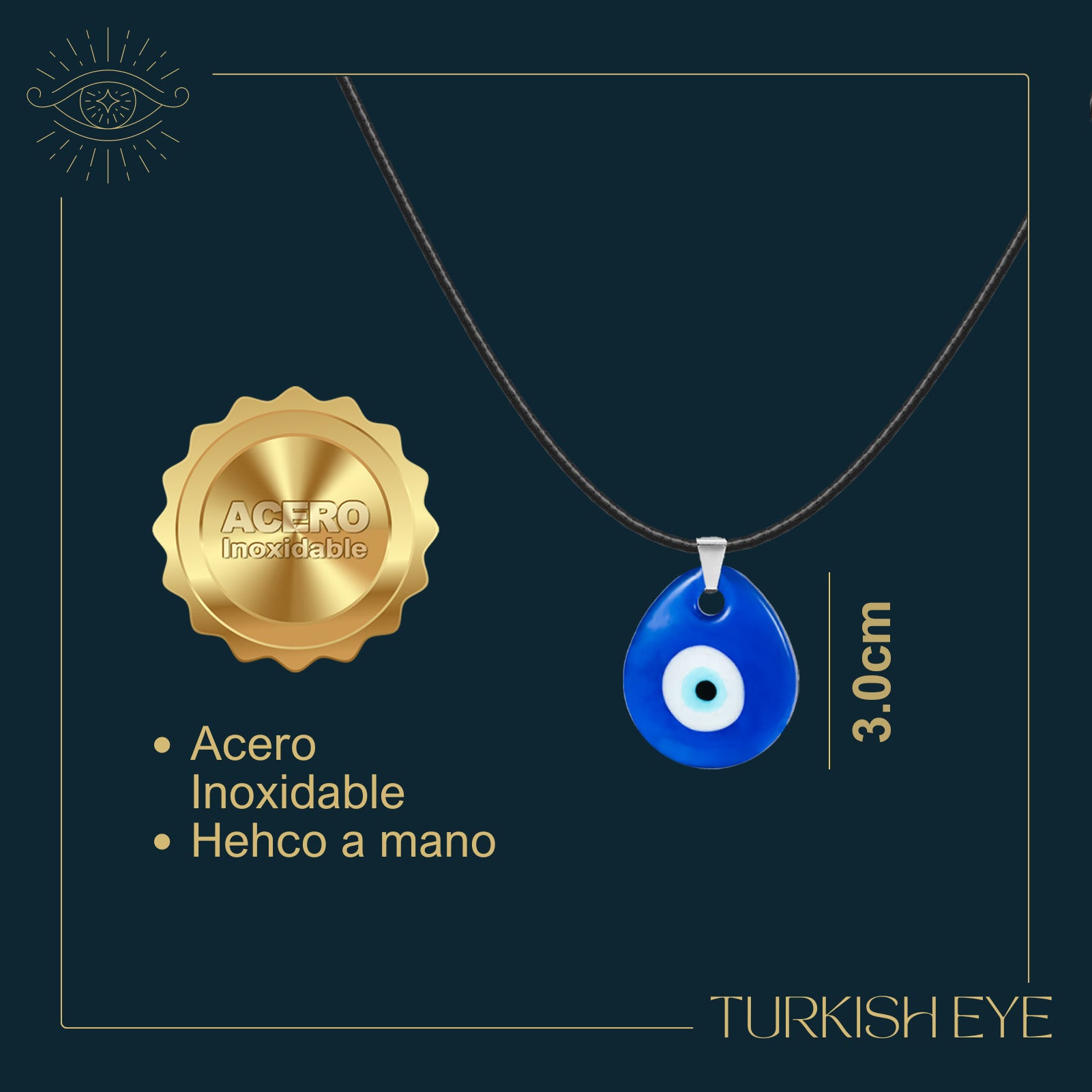 Collar Ojo Turco Acero Inoxidable | Amuleto contra el mal de ojo y energías negativas + Regalo Pulsera 7 Nudos - cotigo