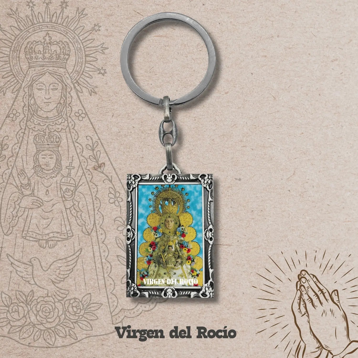 Llavero Virgen del Rocío con Imagen coloreado - cotigo