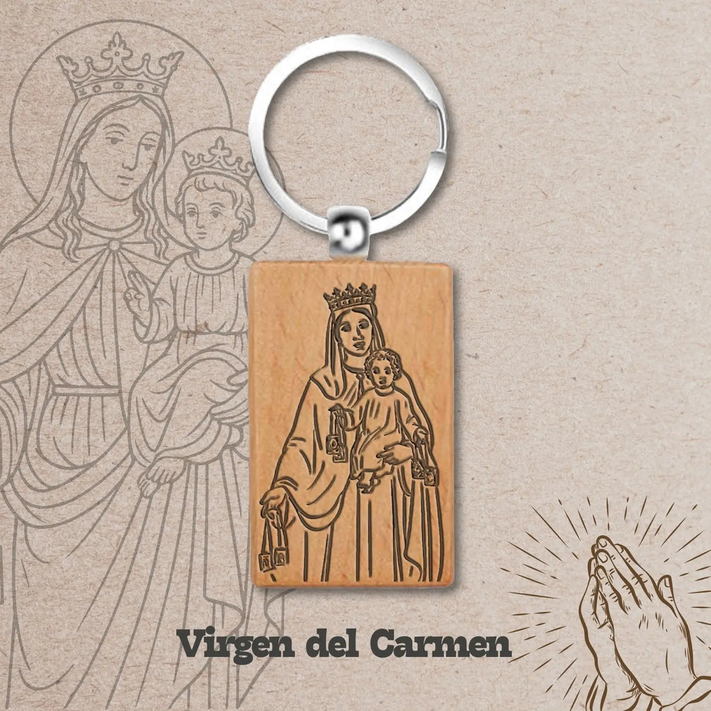 Llavero de Madera con Virgen del Carmen - cotigo