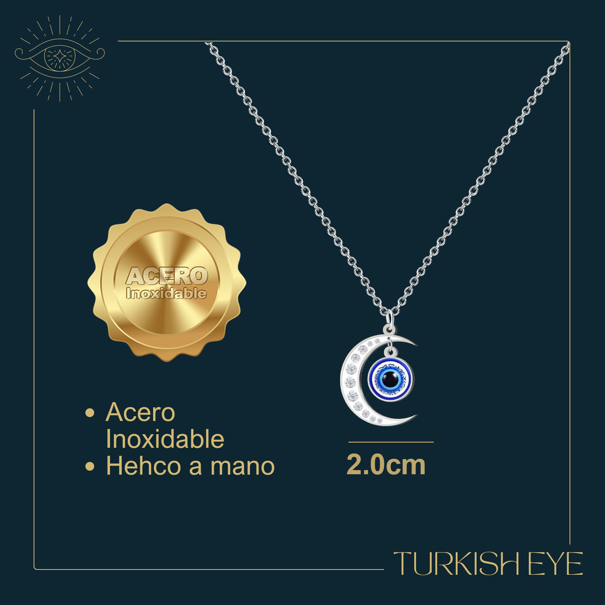 Collar Ojo Turco Acero Inoxidable | Amuleto contra el mal de ojo y energías negativas + Regalo Pulsera 7 Nudos - cotigo
