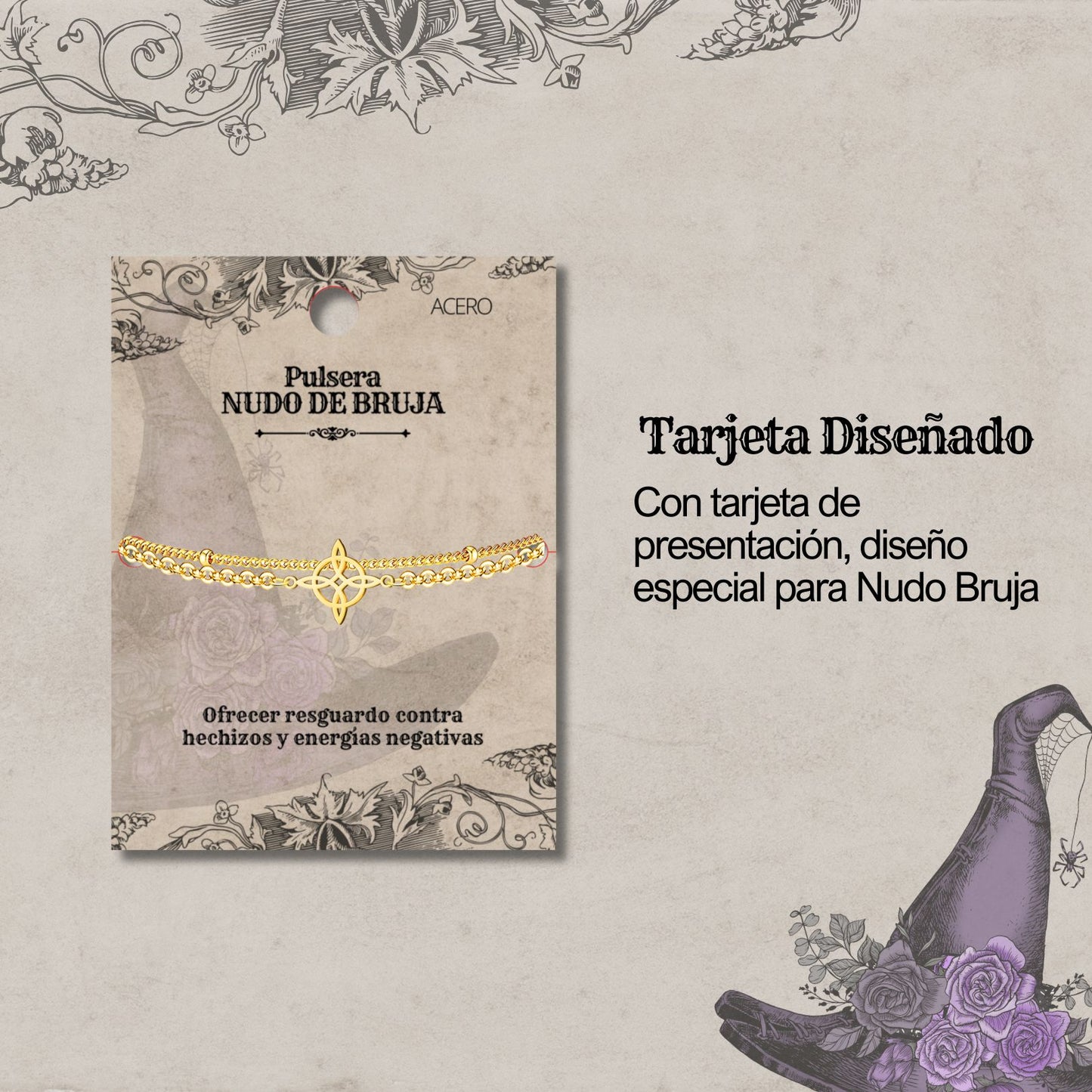 Pulsera Nudo bruja Acero Inoxidable Color Dorado