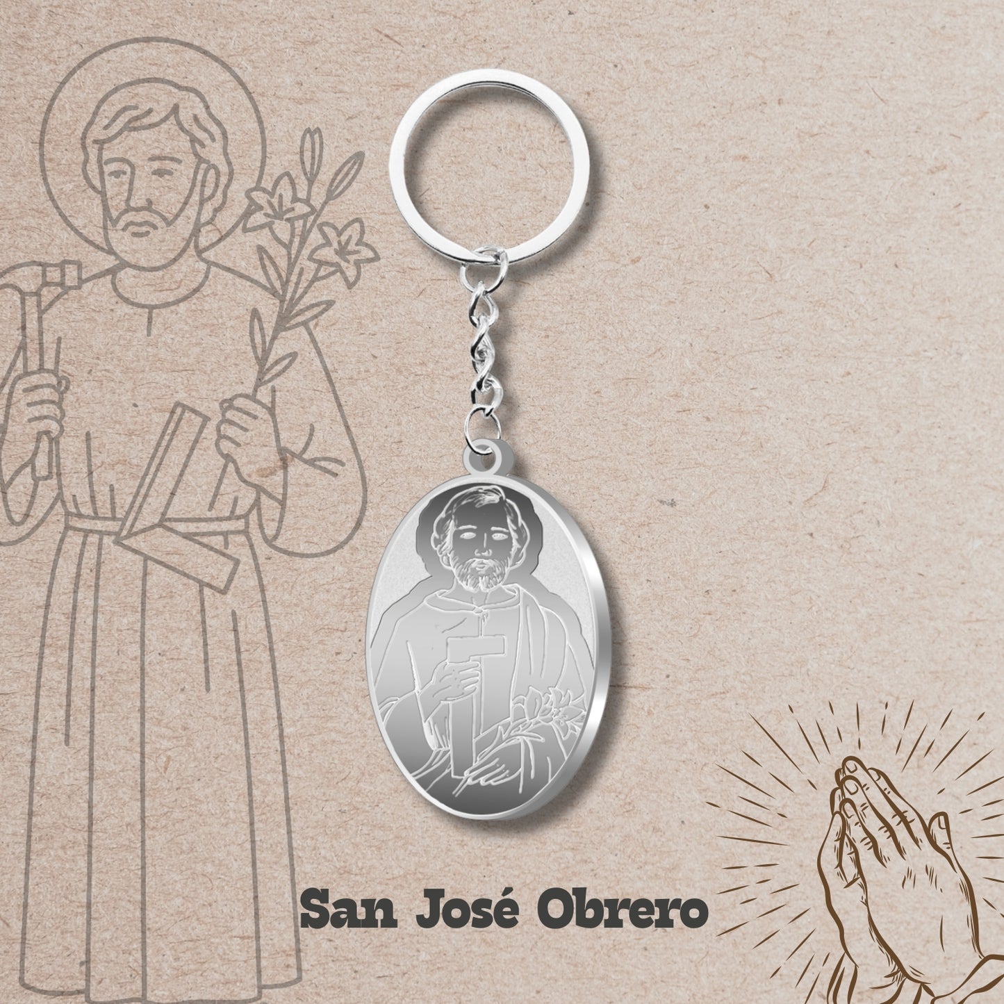 Llavero san josé obrero Acero Inoxidable