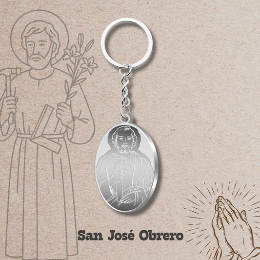 Llavero san josé obrero Acero Inoxidable