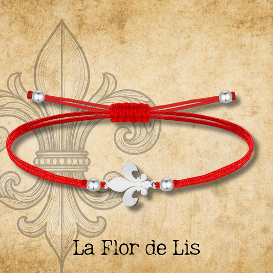 Pulsera Hilo encerado con Flor de lis Acero Plateado