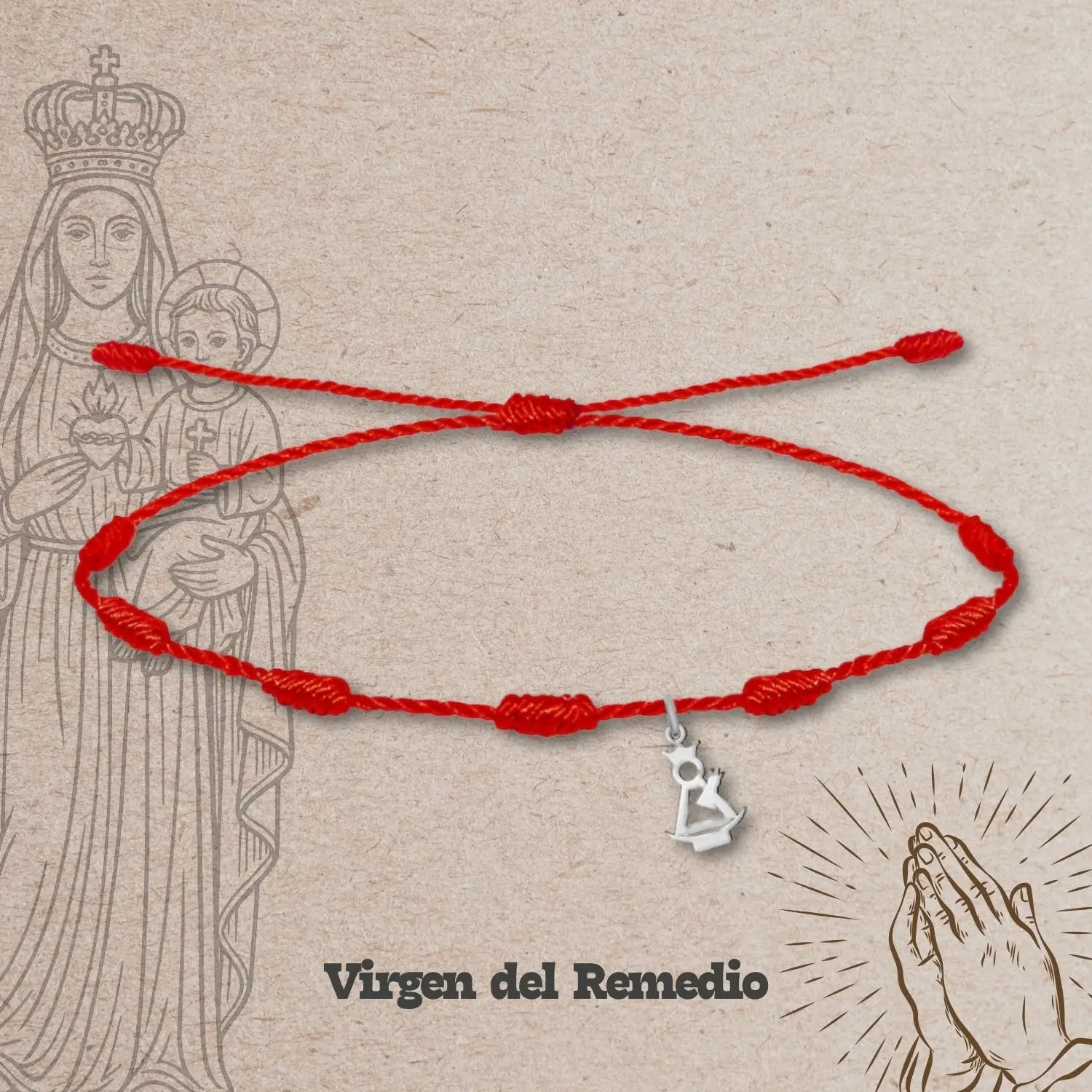 Pulsera 7 nudos con Virgen del Remedio Acero Plateado - cotigo