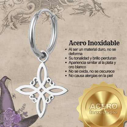 Pendientes Nudo de Bruja – Acero Inoxidable Plateado, Amuleto de Protección