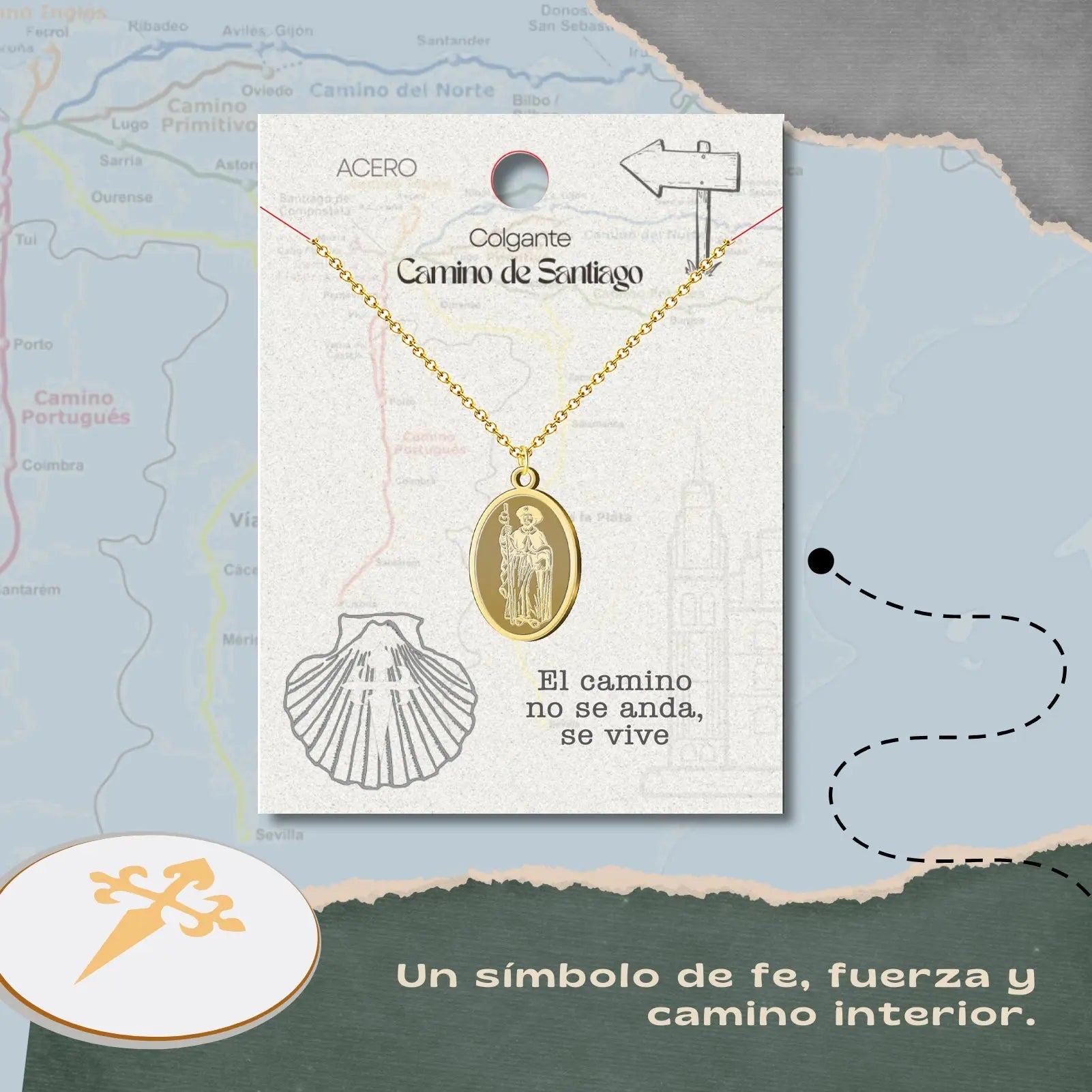Colgante Santiago apostol Acero Dorado - cotigo